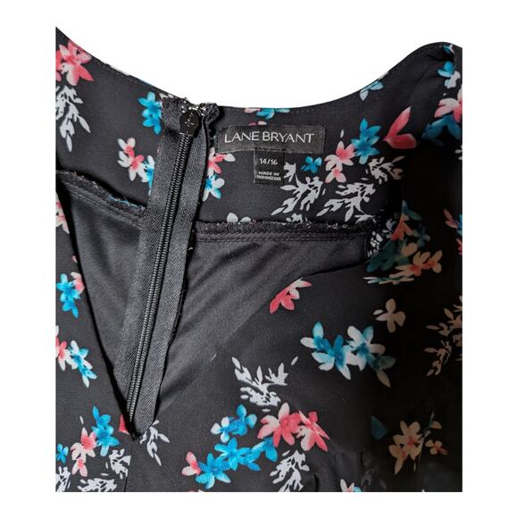 Lane Bryant Black Ditsy Floral Print Layered Chiffon Ruffle Maxi Dress 1X 14 16 - Picture 4 of 5